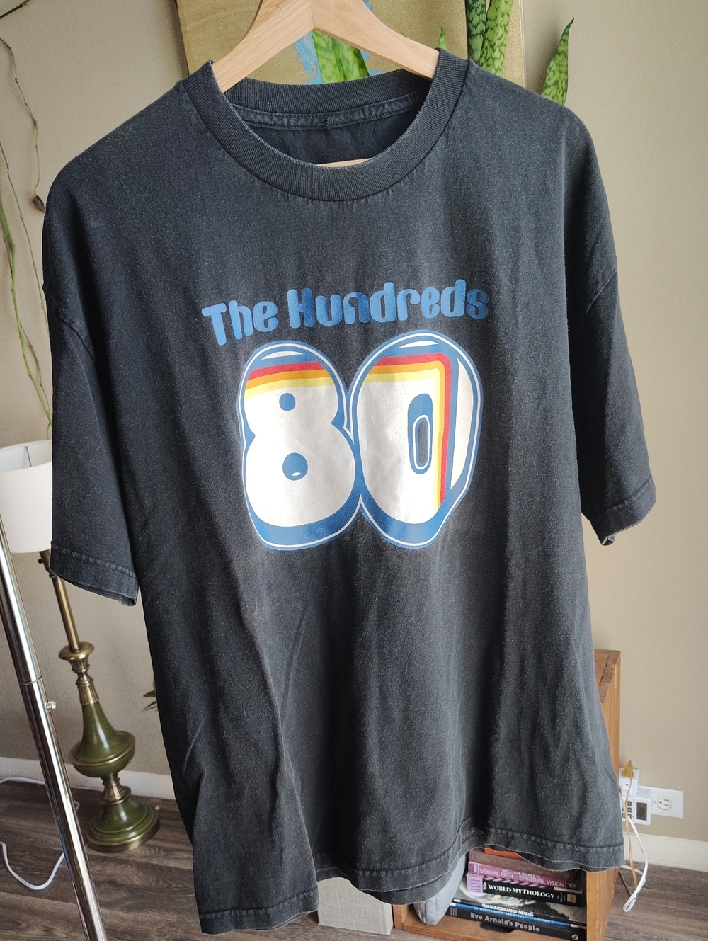 The Hundreds Black Vintage Tee with Blue & Rainbow '80' Graphic